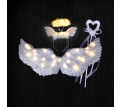 Los más vendidos: alas de ángel, iluminar las alas de ángel y los halos con luces led, disfraz de alas de ángel blanco para Halloween Xmas-hao Amar...