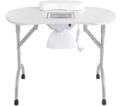 Mesa de uñas plegable de 90 cm con aspiradora Mesa de manicura portátil de pie con ruedas Blanco