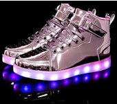 Zapatos de tablero de caña alta para hombres y mujeres Zapatos luminosos Zapatos de luz LED para niños Zapatos de panel de cuero de espejo Grandes ...
