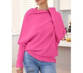 Jersey drapeado asimétrico, un jersey tan ultra suave como las nubes Mujer Manga larga Encorvado Batwing Jersey de punto suave liso VEE color de rosa
