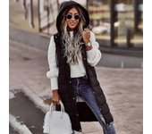 Chaqueta de bolsillo acolchada de color sólido para mujer con capucha de un solo pecho chaleco acolchado de longitud media sin mangas Negro M