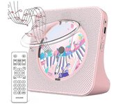 Reproductor portátil Bluetooth 5.0 CD, altavoz de sonido Hifi, reproductor de música CD recargable con control remoto cont Rosa