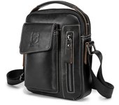 Bull Captain Bolso de hombro de cuero vintage para hombres Deportes al aire libre Bolso Crossbody de viaje Bolso de mano Paquete de bolso casual Negro