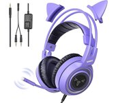 G951S Auriculares estéreo púrpura para juegos con micrófono para PS4, PS5, Xbox One, PC, teléfono, auriculares desmontables con reducción de ruido ...