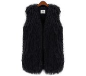 Chaleco de piel sintética Shaggy para mujer, chaleco, chaqueta, abrigo, chaleco (FPK11) Negro M
