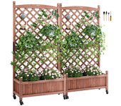 Succebuy 2PCS Cama de jardín elevada con enrejado, 60 "x13" x61.4" Jardineras de madera elevadas al aire libre con orificios de drenaje, jardinera ...