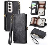 Para Oppo Reno12 Pro 5G (global) Funda Cartera con cremallera Geometry Lines Funda de teléfono de cuero Multicolor Style A