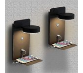 2 Pack Led Luz de pared interior con puerto USB 12w Tricolor Lámpara de pared moderna regulable con interruptor Luz de lectura de pared 330 Lámpara...