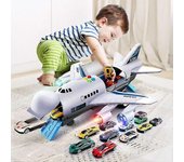 Avión de juguete para niños de gran tamaño - Juguete de inercia con música y simulación de cuentos Blanco 8 Cars
