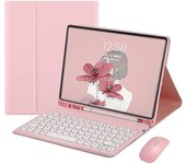 Ipad 9 2021 10.2 pulgadas Ipad 8 Ipad 7 Air 3 Pro 10.5 Estuche de teclado con mouse Color teclado Retro Round Key Caps Cute Candy Colors Teclado de...