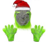 3 Piezas De Máscara De Grinch Y Guantes Sombrero Peludo Monstruo Aterrador Disfraz Accesorios Tocado De Cosplay De Cabeza Completa De Látex Con Pel...