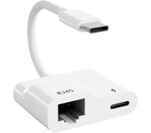 Adaptador USB C a Ethernet, adaptador LAN USB tipo C a RJ45 Gigabit Ethernet con cargador de 60W, para /P Blanco
