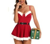 Vestido de fantasía navideña para mujeres adultos disfraz sexy Sra. Santa Claus cosplay party mini vestidos de Navidad Rojo M