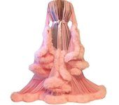 Vestido largo de las mujeres Plumas acampanadas Vestido de mangas acampanadas Perfecto para despedidas de soltera Rosa S