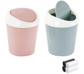 Augro Bote de basura pequeño de 2 piezas Mini bote de basura de escritorio, QLFJ-FurDec Mini bote de basura de plástico de mesa con tapa giratoria ...