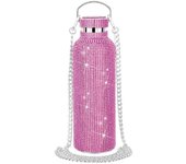 Botella de agua de acero inoxidable con diamante, botella de agua portátil con purpurina, pedrería, bandolera, joyería, matraz térmico, 600 ml C Rosa