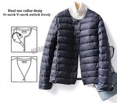 Chaqueta de plumón de pato con forro para mujer Cuello en O Cuello en V variable 2024 Nuevo abrigo acolchado acolchado ultraligero sin cuello Keep ...