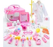 Paquete de 35 kits médicos veterinarios de cirujano dentista para niños con luz y sonido que incluyen estetoscopio electrónico, gorra de bata de la...