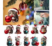 Colgante de gato de árbol de Navidad Decoraciones colgantes de gato de Navidad acrílicas 2D Divertidas decoraciones colgantes de Navidad Regalos de...