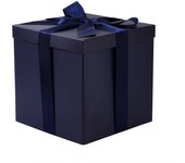 Mintian Caja de regalo de cumpleaños mediana con tapas, cinta y papel de seda, caja de regalo plegable - 1 pieza, 22 cm * 22 cm * 18 cm, azul marino