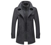 Abrigo de lana de negocios para hombres Moda de doble cuello chaqueta de lana de longitud media para otoño / invierno GRIS m