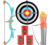 Succebuy Juego de arco y flecha para niños, juego de tiro con arco iluminado LED con 10 flechas de ventosa, para niños y niñas 6 7 8 9 10+ años