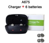 Batería recargable A675,Baterías para audífonos 675 Kit de cargador E675 675A A675 PR44 Batería recargable para audífono Cargador-6 baterías