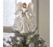 Topper blanco del árbol del ángel de Navidad con luces led