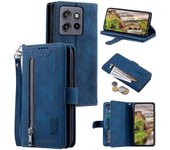 Para Motorola Edge 50 Neo 5G Case PU Leather Phone Cover with Zipper Wallet 9 Ranuras para Tarjetas Azul