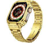 Correa de reloj integral de correa de reloj de metal con estuche para Apple Watch Series 9/8/7 45 mm Oro