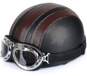 Scooter Scooter Open Casco de cuero de media cara con gafas anti-uv Retro Vintage Style 54-60cm marrón