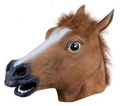 Máscaras realistas de cabeza de caballo Full Head Mane Latex Creepy Animal Mask para el disfraz de fiesta de Halloween marrón