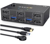 Conmutador Kvm Monitor Dual Displayport, 4 Usb3.0 compatible con 2 ordenadores, 2 entradas y 2 salidas Dp 1.4 Kvm Switch Negro