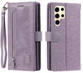 Para Samsung Galaxy S25 Ultra Case PU Leather Phone Cover con Zipper Wallet 9 Ranuras para Tarjetas Púrpura