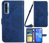 Para Tcl 20 Pro 5G Estuche de cuero con relieve de mariposa con tacto de piel (correa para el hombro) azul Style E TCL 20 Pro 5G