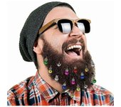 16 piezas de adornos para barba adornos de Navidad para sujetador de clip de Papá Noel para barba, 12 adornos navideños coloridos y 4 campanas tint...