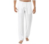 Pantalones de lino de algodón de cintura elástica para hombres Casual Beach Straight Leg Comfy Long Pantalones