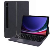 Para Samsung Galaxy Tab S9 / S9 FE Estuche de soporte de cuero PU integrado + teclado retroiluminado con panel táctil
