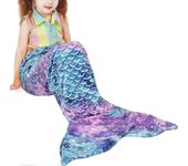 Phwj Manta de cola de sirena de 150x50cm para niños, manta de saco de dormir de vellón suave y cálido para niñas pequeñas, patrón de escamas de pes...