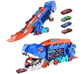 Transporte de dinosaurios con coches de metal, juguete de la pista de transporte definitivo de dinosaurios de la ciudad 4 coches