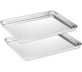 Juego de bandeja para hornear de 2, bandeja de horno de acero inoxidable, bandeja para hornear no tóxica y saludable, suave como espejo y libre de ...