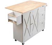 Vevor Carro de isla de cocina con tapa de madera maciza, carros móviles de 45.3" de ancho con gabinete de almacenamiento
