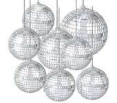 8 piezas Mirror Disco Balls Silver Hanging Disco Light Mirror Ball