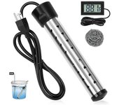 Calentador de agua de inmersión, calentador de cubo portátil de 1500 W con protector de acero inoxidable 304, calienta eléctrico Negro