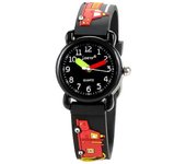Reloj de niños con correa de silicona 3D Patrón de camión de bomberos unisex Negro