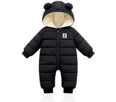 Mono de invierno para bebés con capucha, Romper Snowsuit Boys Girls Traje de manga larga Trajes cálidos Regalo (azul marino, 66cm) negro