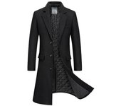 Chaqueta larga de botonadura sencilla para hombre Abrigo de mezcla de lana Abrigo de invierno Banmo Negro M