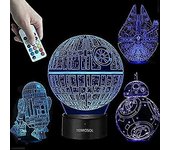 Lámpara 3D de Star Wars - Regalos de Star Wars - 4 Patrón &1 Base y 1 Mando a distancia - Star Wars R2-D2/BB8/Estrella de la Muerte/Halcón Milenari...