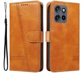 Para Motorola Edge 50 Neo 5G Funda Cartera Flip Líneas en forma de T Funda de Cuero para Teléfono - Amarillo Multicolor Yellow
