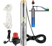 Vevor Bomba sumergible para pozos profundos, 750 W, 230 V/50 Hz, 105 l/min, 62 m de altura, cable de 20 m e interruptor de presión automático, bomb...